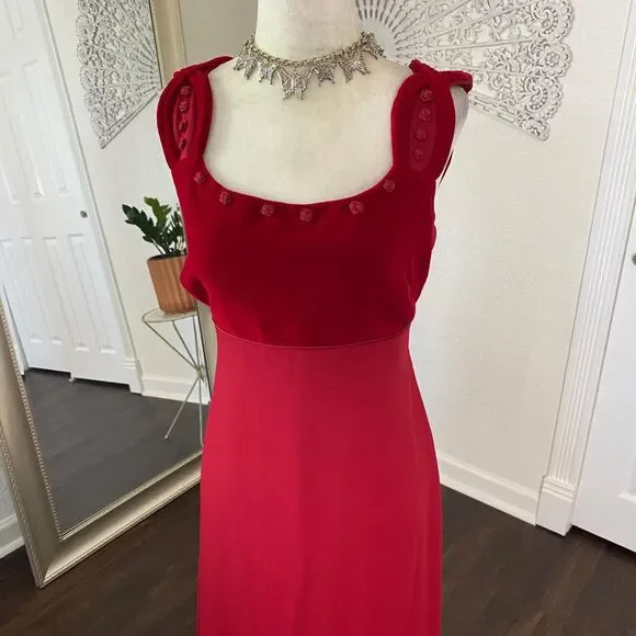 Liz Claiborne Early 2000's Whimsygoth Red Velvet Rose Bud Empire Prom Dress 8 M - Picture 4 of 7
